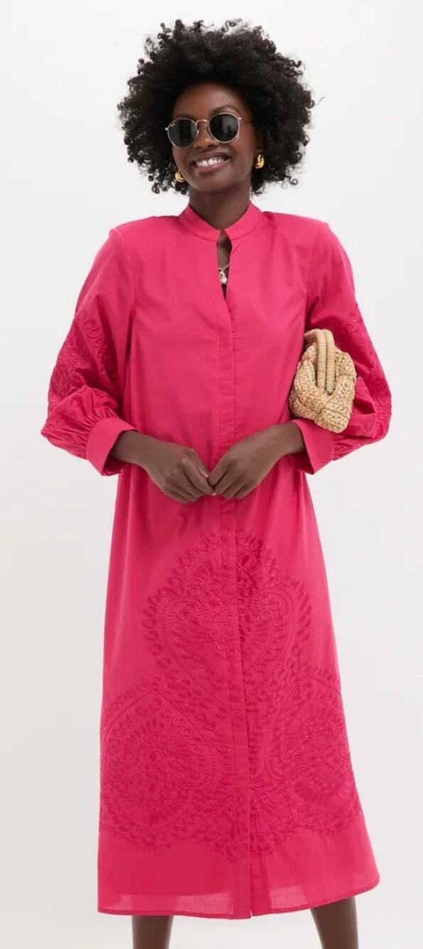 Hyacinth House Guava Embroidered Wisteria Caftan Sz. S